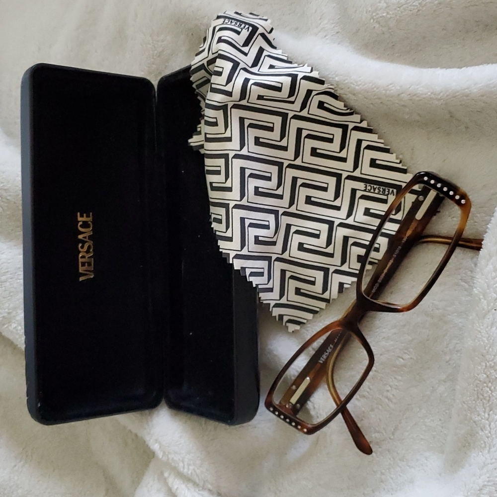 Versace Brown Eye Glasses with Case and Lens Wipe